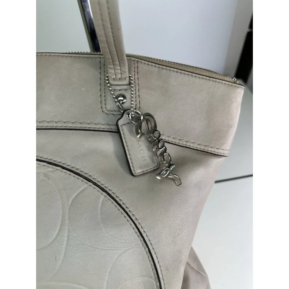 Coach Laura Taupe Leather Large Carryall Shoulder Bag Purse Handbag Logo F18336